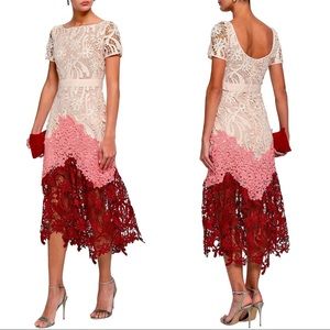 New with tag Maje Color-block lace midi dress